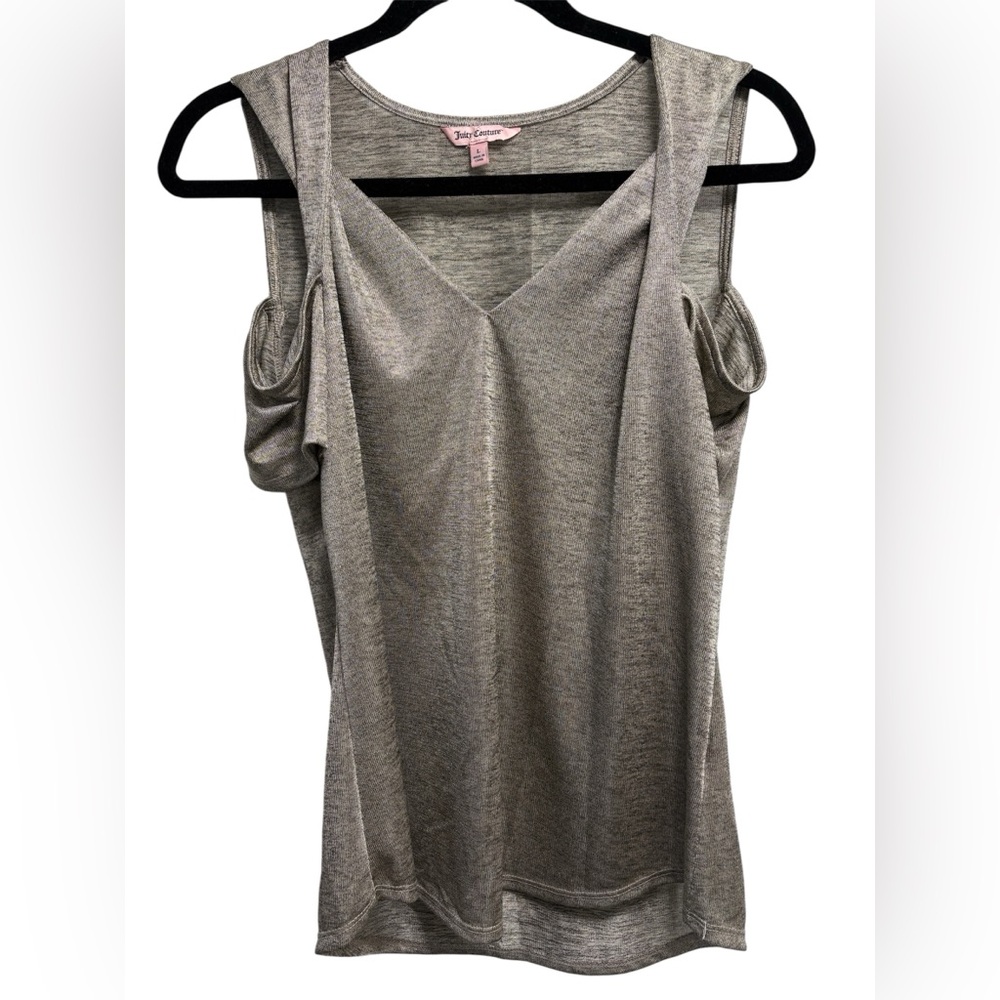 Juicy Couture Sz L Cobblestone Rib Twist Cold Shoulder Elbow Sleeve Tee Blouse